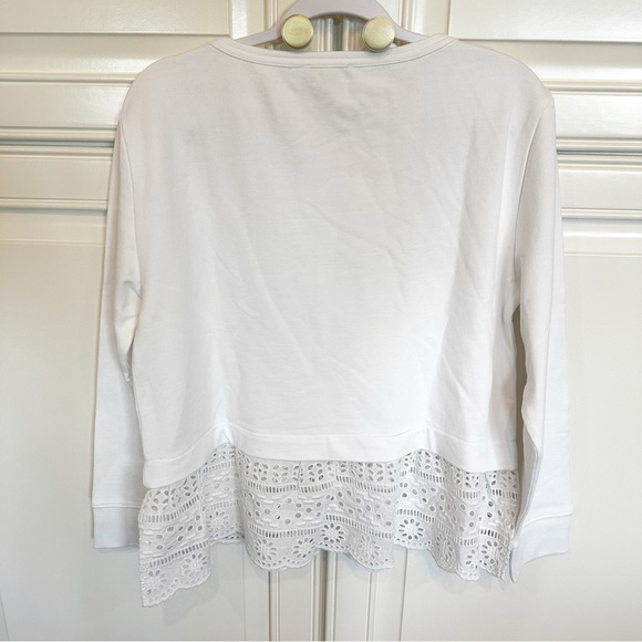 J.Crew Women’s White Pull-over Long Sleeved Blouse Tee Peplum Eyelet Lace Trim - Picture 11 of 11